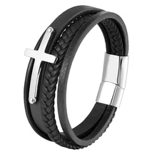 Модный браслет из нержавеющей стали, черные, коричневые браслеты из натуральной кожи, мужские плетеные Многослойные браслеты, женский браслет, ретро подарок