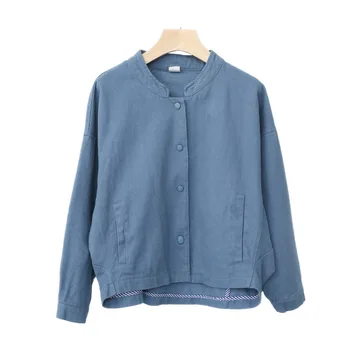 

2019 New Autumn Spring Short Women Jacket Blue Color Ladies Single Breasted Coat Harajuku Stand Collar Outerwear plus size Tops