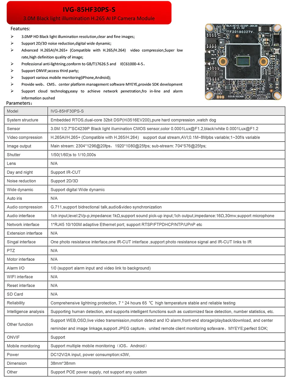 Parameters for IVG-85HF30PS-S-1