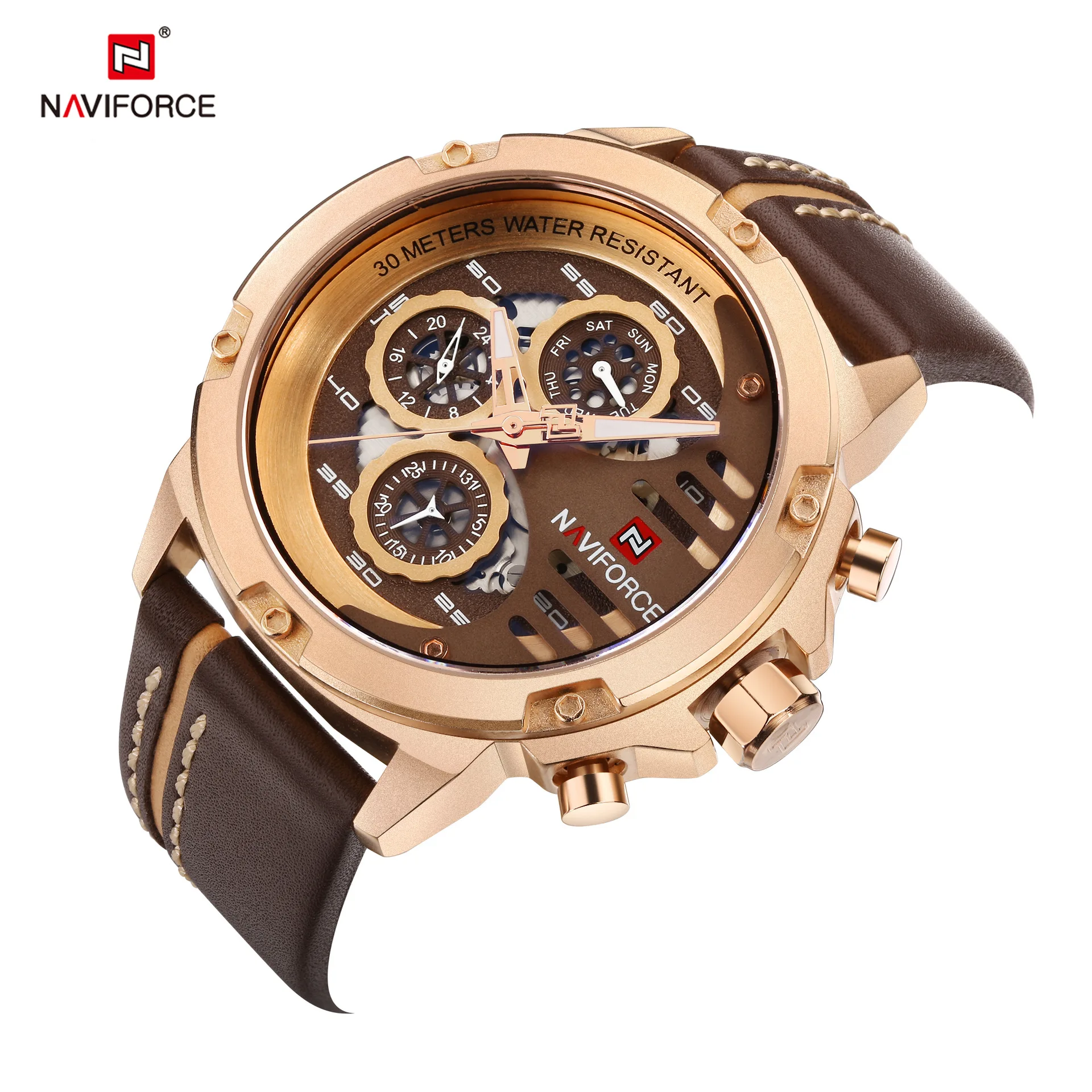 

Naviforce Xiang 9110 MEN'S Watch Multi-functional Quartz Leather Strap Watch Waterproof MEN'S Watch Hand
