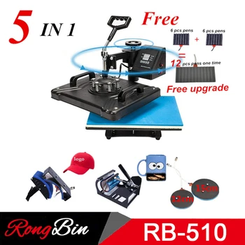 

Double Display 5 In 1 Combo Heat Press Machine Sublimation Heat Press Heat Transfer Machine For Mug Cap T shirt Phone