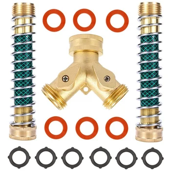 

Brass 2-Way Globe Valve Garden Hose Connector with Garden Hose Coil Spring Protector, 12 Washers (3)