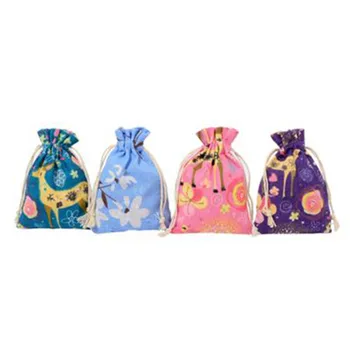 

24pcs Cotton linen bag Christmas Printed Drawstring Party Bundle Wedding