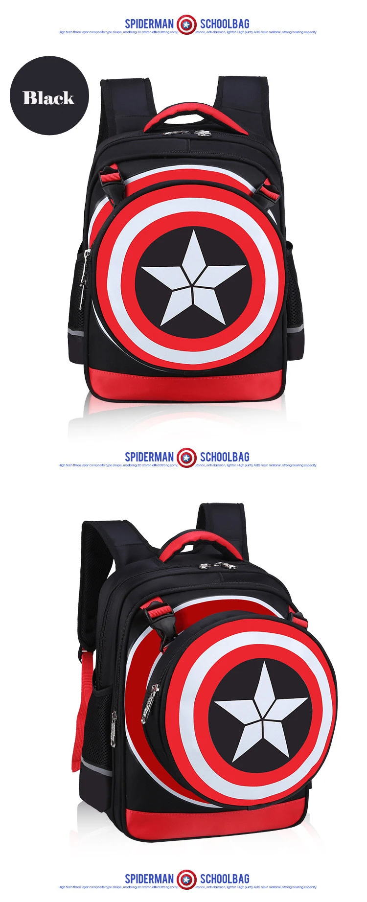 New Arrival Waterproof Kids Bag School Cartoon 3D Special Spiderman Bags For Boys Captain America Children's Mochilas Escolares