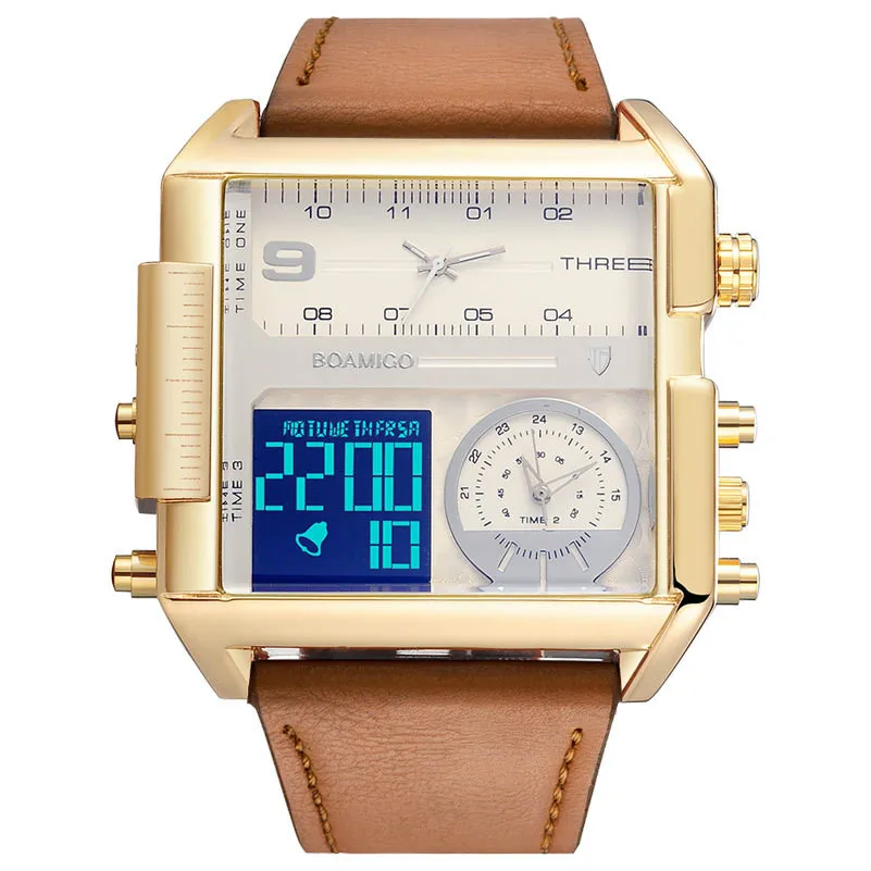 

Men's watch Three Zone Electronic Fashion Square 30 Meters Waterproof Week Code Table Month Calendar Waterproof Smart Watch