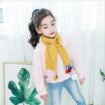 

Children Wraps With 6 Small Color Balls Street Fashion Baby Shawl Warm Boys and Girls Warm Cotton Scarf Winter Kids Ring Neck