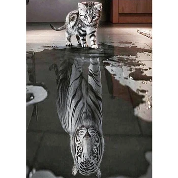 

5D DIY Diamond Painting Cute Cat Water Shock Tigers Animal Crystal Embroidery Full Drill Cross Stitch Acupuncture Mosaic Animal