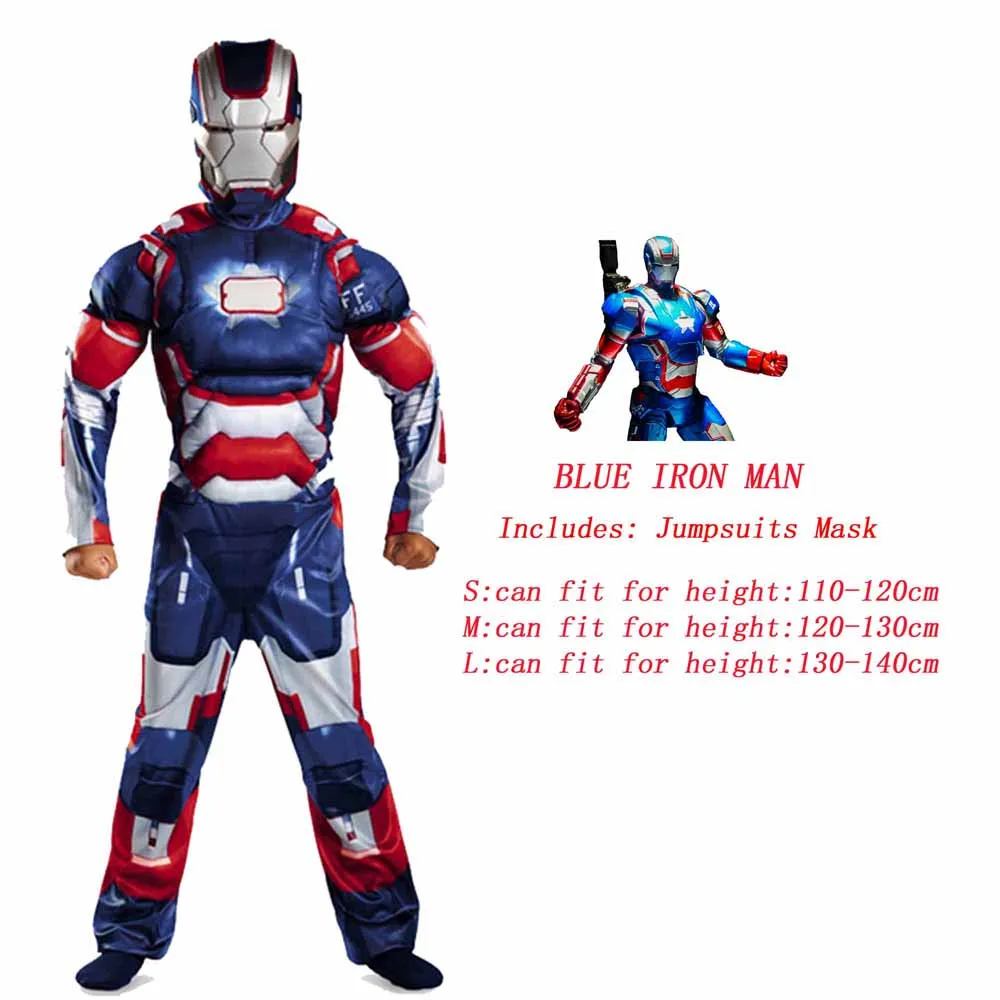 Super Spider Hero Iron Man Muscle Version Children Cosplay Costume Drama Stage Performance Clothing Children's Gift Halloween