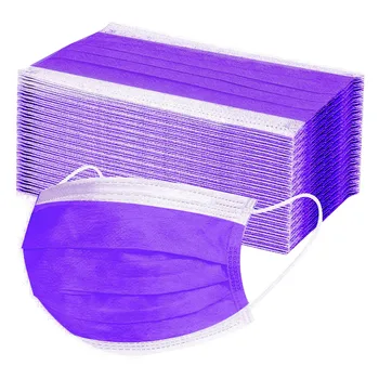 

25/50/100pcs Adults Purple Disposable Mask with Elastic Earloop For Wide Cheeks 3 Ply Filter Breathable Dust Mask Protect Mаска