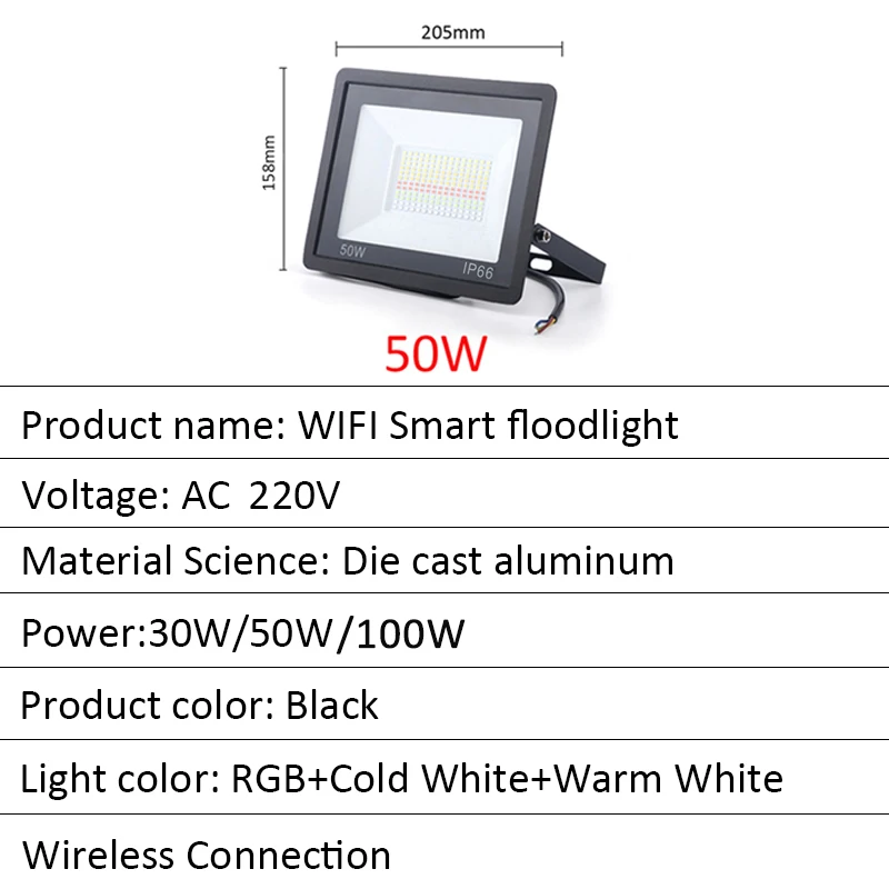 50 watt flood light LED RGB Smart Floodlight Stage Lighting  Spotlights Tuya Smart Home WIFI intellgent light Music Club Flash Holiday Lighting garden flood lights