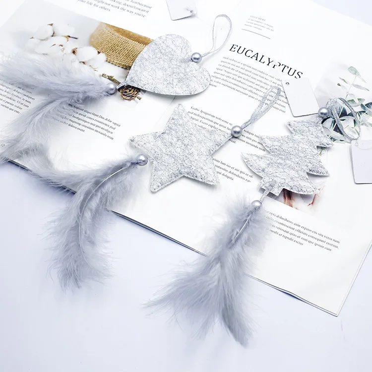 3pcs Christmas Decorations for Home Gold Silver Star Heart Christmas Tree Feather Pendant Xmas Ornaments New Year Decorations