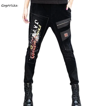 

Punk Zippers Ladies Vintage Skinny Streetwear Womens Ripped Jeans Black Cross Pants Woman Denim Trousers Plus Size LT394S30