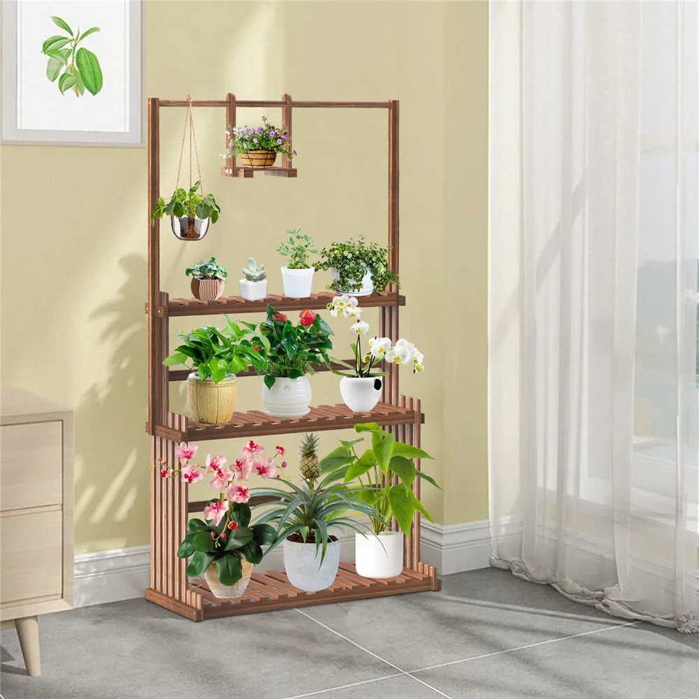 3-Tier Hanging Wood Plant Stand Planter Shelves Flower Pot Organizer Rack Multiple Display Holder Indoor Outdoor plant stand wooden flower shelf