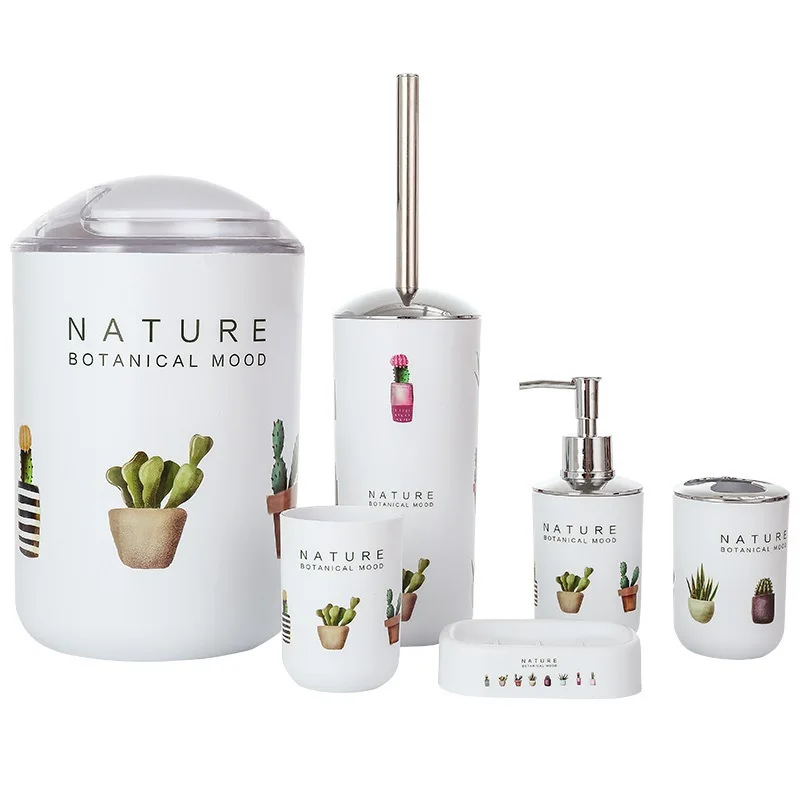 succulent plants MINIFUN 6 шт. креативный печатный Пластиковый Набор для ванной из шести предметов набор для семейного отеля персональные туалетные принадлежности для ванной - Цвет: succulent plants