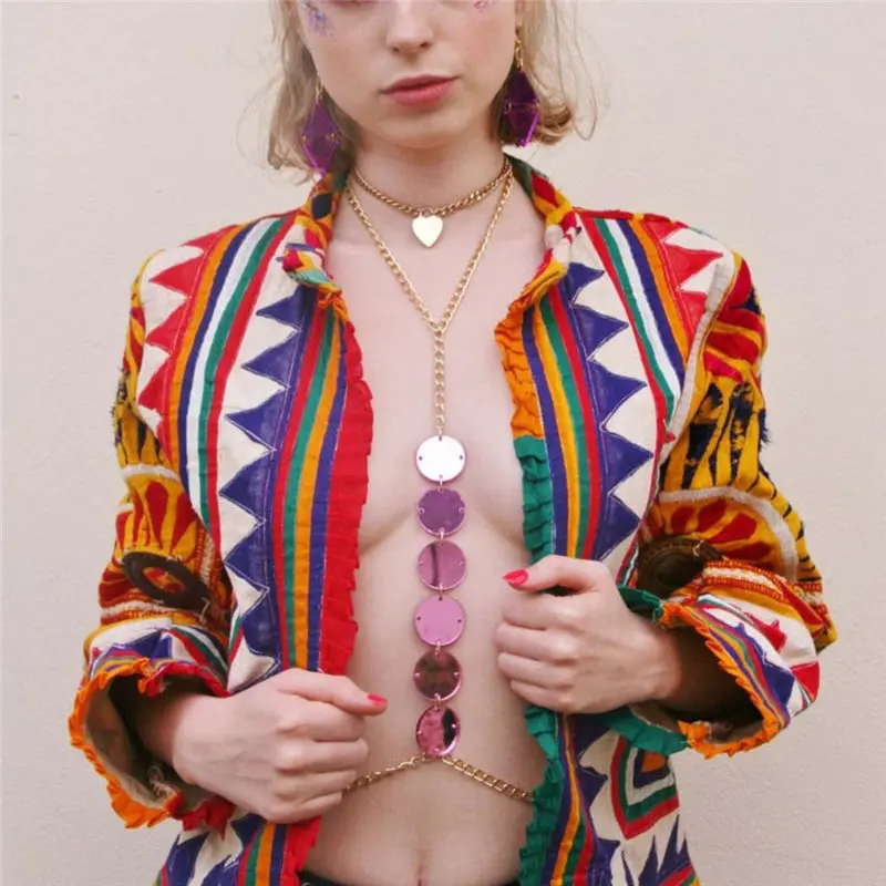 

Gold Metal Body Chain Women Sexy Halter Colorful Sequined Simple Fashion Body Chain Party Night Club Lady Chic Hot Body Chain