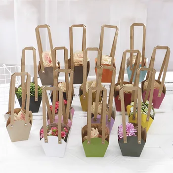 

Small Size Kraft Paper Flower Gift Packing Bags Bonsai Package Plant Pot Carrier with Handle