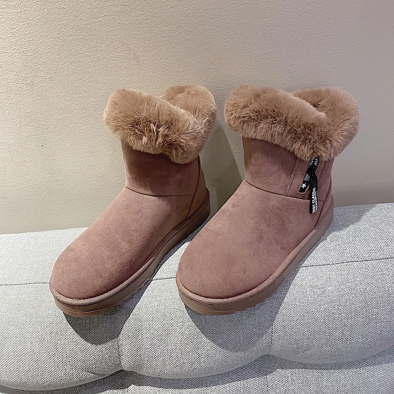 

Cowhide Leather Short plush Fur Lined Women Short Ankle Winter Suede Snow Boots with Bowknots Mink Tassels Warm Shoes 36-41