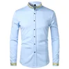 Gold Embroidery White Shirt Men Brand New Stand Collar Mens Dress Shirts Casual Slim Long Sleeve Chemise Homme Camisa Masculina ► Photo 3/6