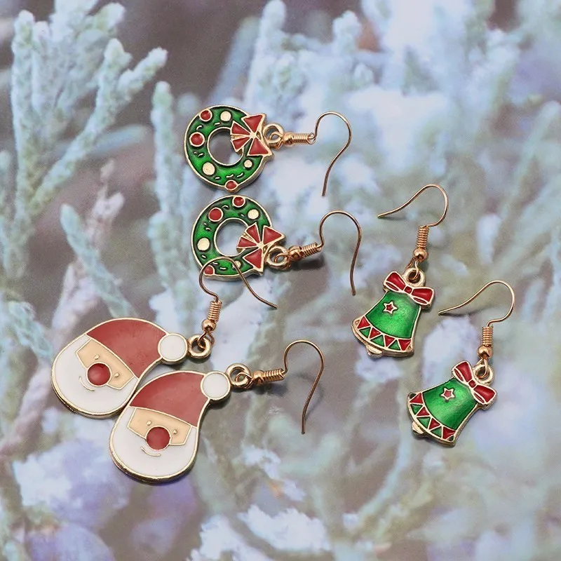 

DIY Santa Claus Christmas Tree Drop Earrings For Women Girls Bowknot Hanging Dangle Earrings Female Xmas Jewelry New Year Gifts