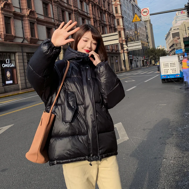 

Casual Stand Collar parka overcoat Winter warm fashion outerwear coats Women 2019 Glossy streetwear jacket coat female XXL