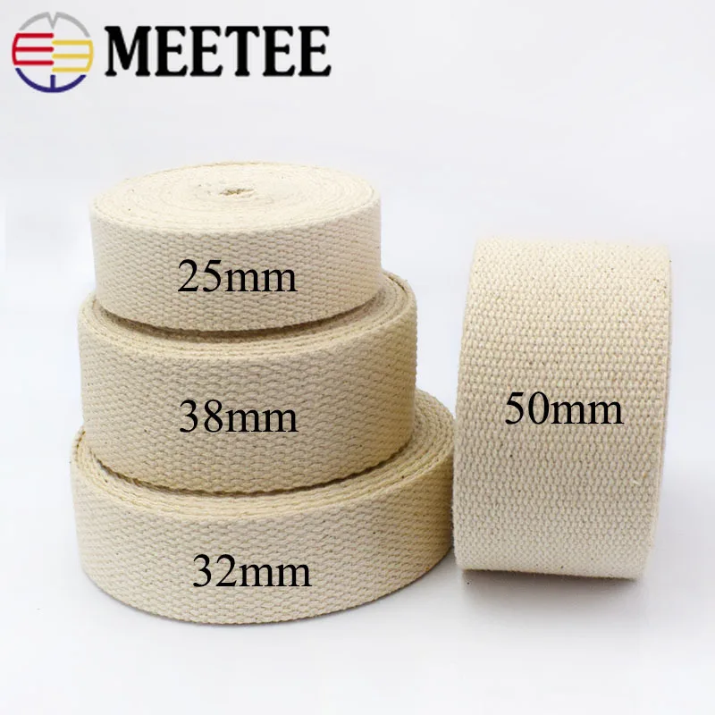 5meter Meetee Cotton Webbing 25/32/38/50mm Natural Color Canvas Ribbon for Bag Strap Belt DIY Sewing Clothes Tape Decor Craft