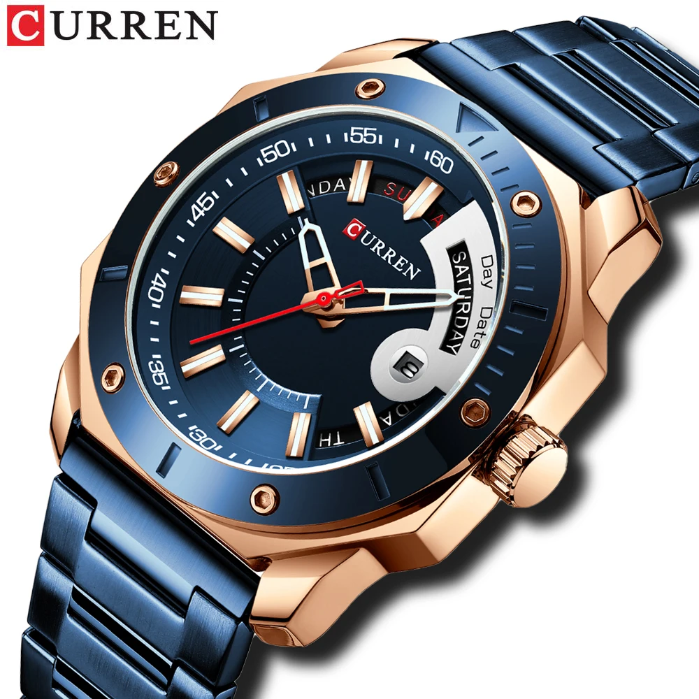 CURREN Men's Watch Fashion Chic Stainless Steel Quartz Male Watches with Date and week Gentleman Choice afbeelding