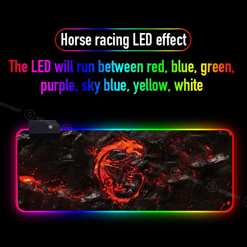 RGB Gaming Mouse Pad Large XL Red Dragon Pattern Computer Desk Mat Pad with  LED Backlight For PC Laptop support Custom 