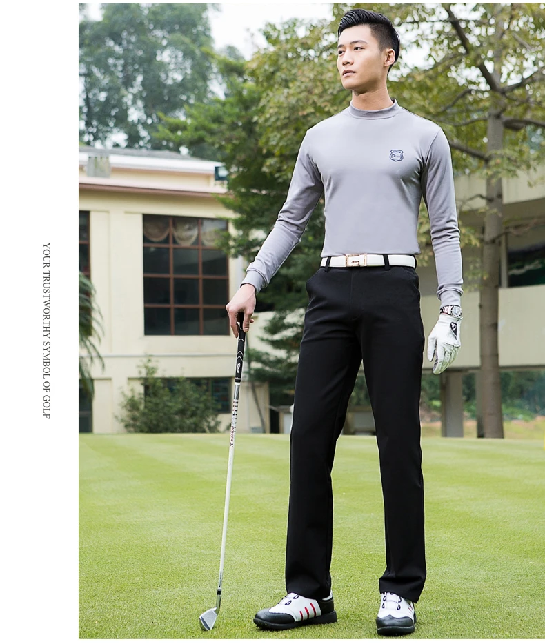 Pgm Men's Golf T-Shirt Long-Sleeved Elastic Warm Golf Bottoming Shirt Autumn Winter Thicken Slim Golf Tops Sportswear