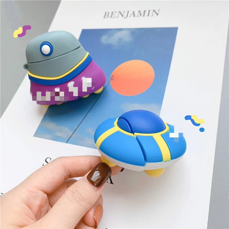 

Bluetooth Earphone Case for Airpods Cute Silicone Protective Cover for Airpods 2 Accessories Keychain Stereoscopic UFO Design