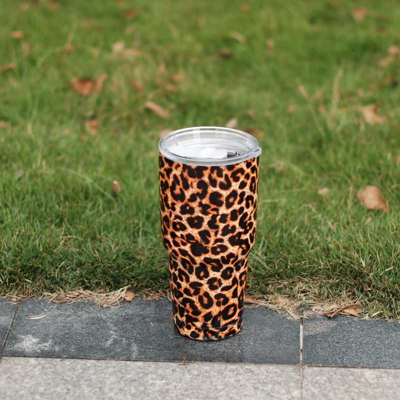 Образец 30 унций Леопардовый стакан готов к отправке из нержавеющей стали с двойными стенками Вакуумная чашка милый подарок для держателя воды DOM109330