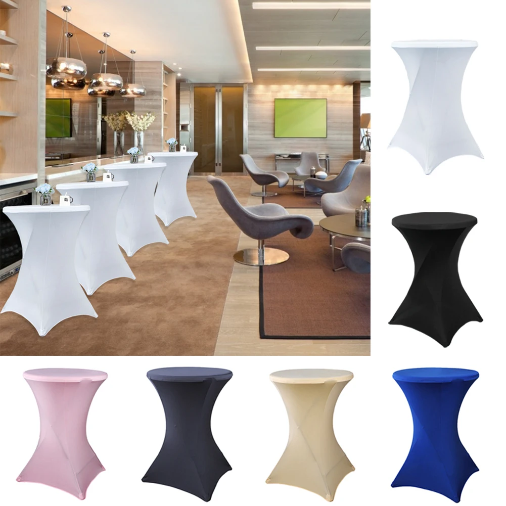 Anti-dirty Stretch Round Tablecloth Elastic Cocktail Table Cover Polyester Table Cloth Bar Hotel Wedding Party Table Cover Decor