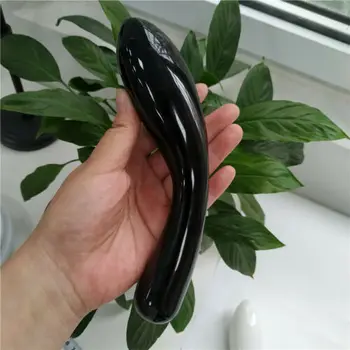

New natural hand-carved obsidian crystal massage stick for healing