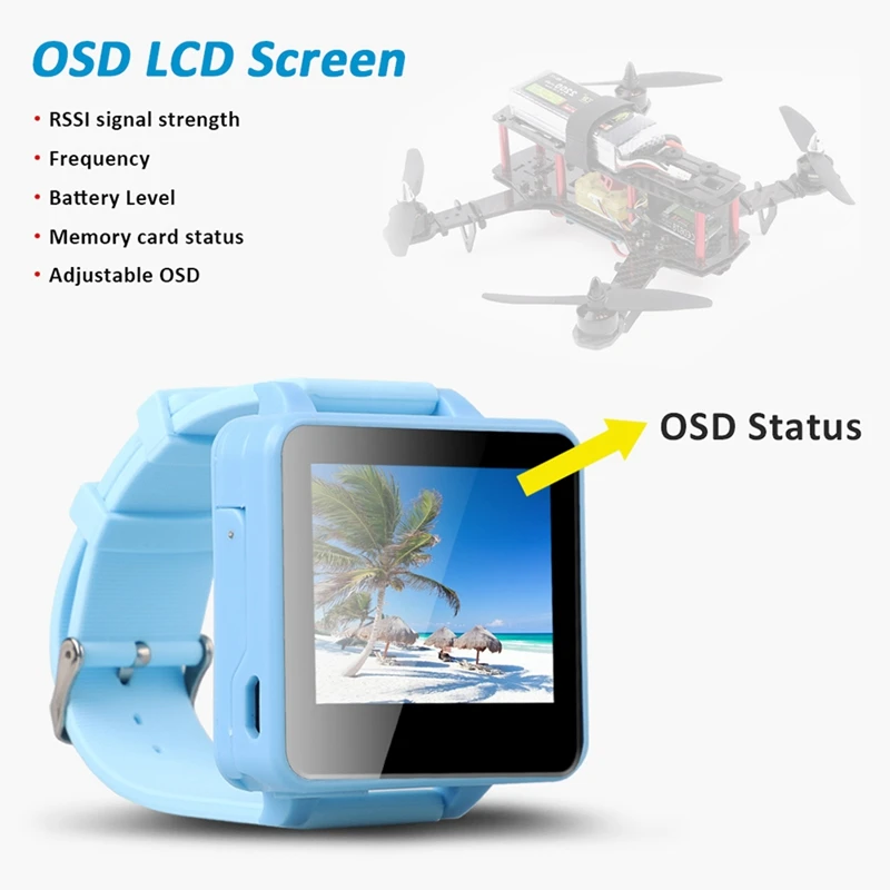  FPV Watch 2 Inch 5.8GHz 48CH FPV Wearable Watch DVR Monitor Wireless Receiver OSD Support AV-In for