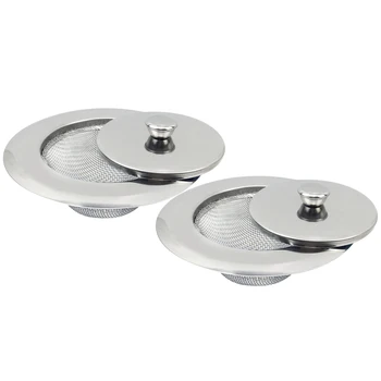 

2pcs Fine Mesh Sink Strainer Anti Clogging Bathroom Kitchen Easy Install Stopper Cover Home Waste Wide Rim With Lid Universal