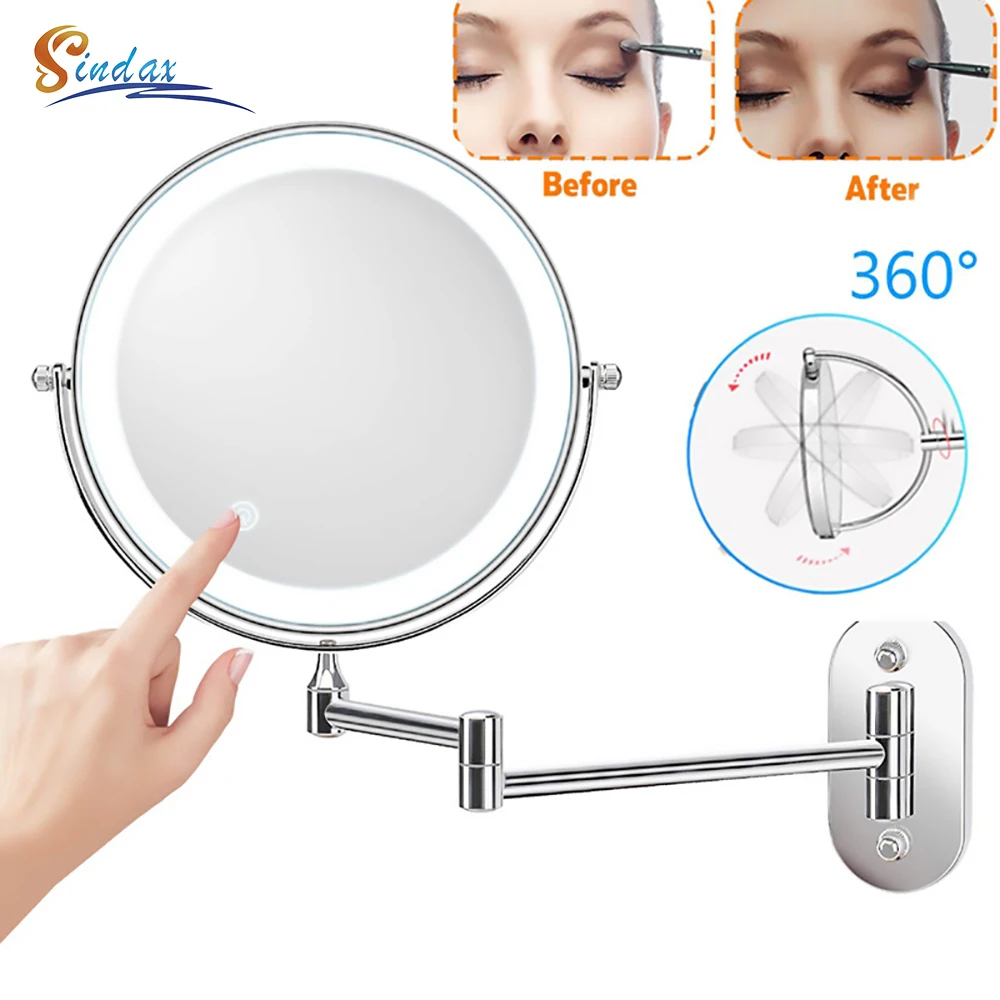 Wall Mounted Bathroom Mirror Led Makeup Mirror 10X Magnification Adjustable Wall Mirror Touch Dimming Double Sided Mirror
