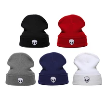 Вышивка инопланетная шапка зимние мужские и женские шапки с отворотом мягкие однотонные хип хоп унисекс теплые трикотажные шапки