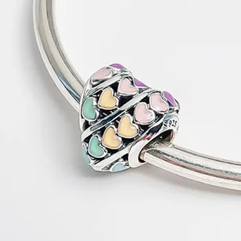 

100% 925 Sterling Silver Bead New Colorful Enamel Love Beads Fit Pandora Women Bracelet & Necklace Diy Jewelry