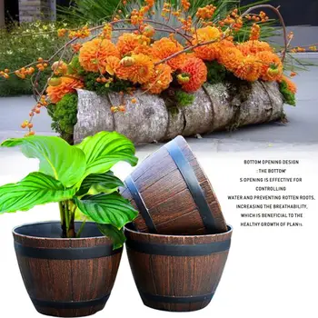 

Flower Planter Pot Imitation Wood Planting Barrel For Home Garden Balcony Courtyard Office Outdoor Anti-aging Retro Flower Pot