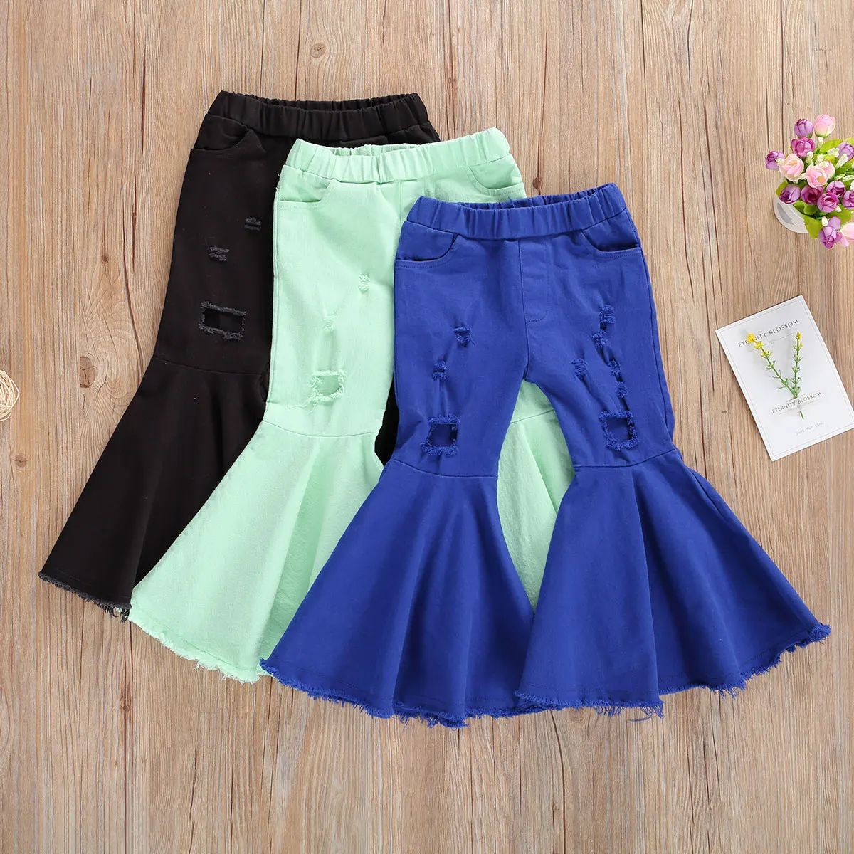 Baby Girl Ripped Trousers Infant Girl Flare Pants Baby Flare Bottom