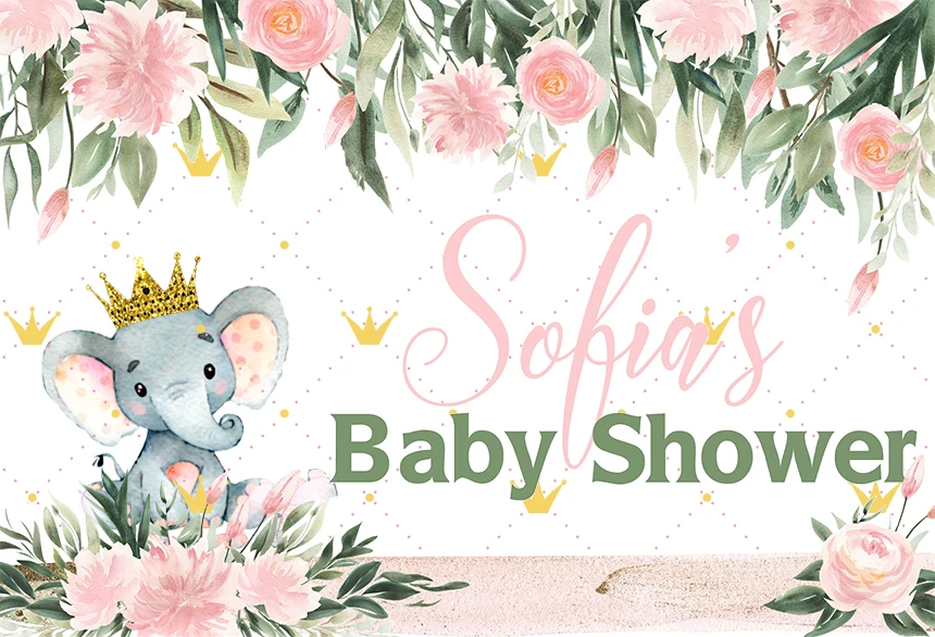 Custom Elephant Flowers Photography Backdrop Baby Shower Birthday Party Photo Background Backdrops For Studio US-137  | Фон для фотосъёмки -4000691614249