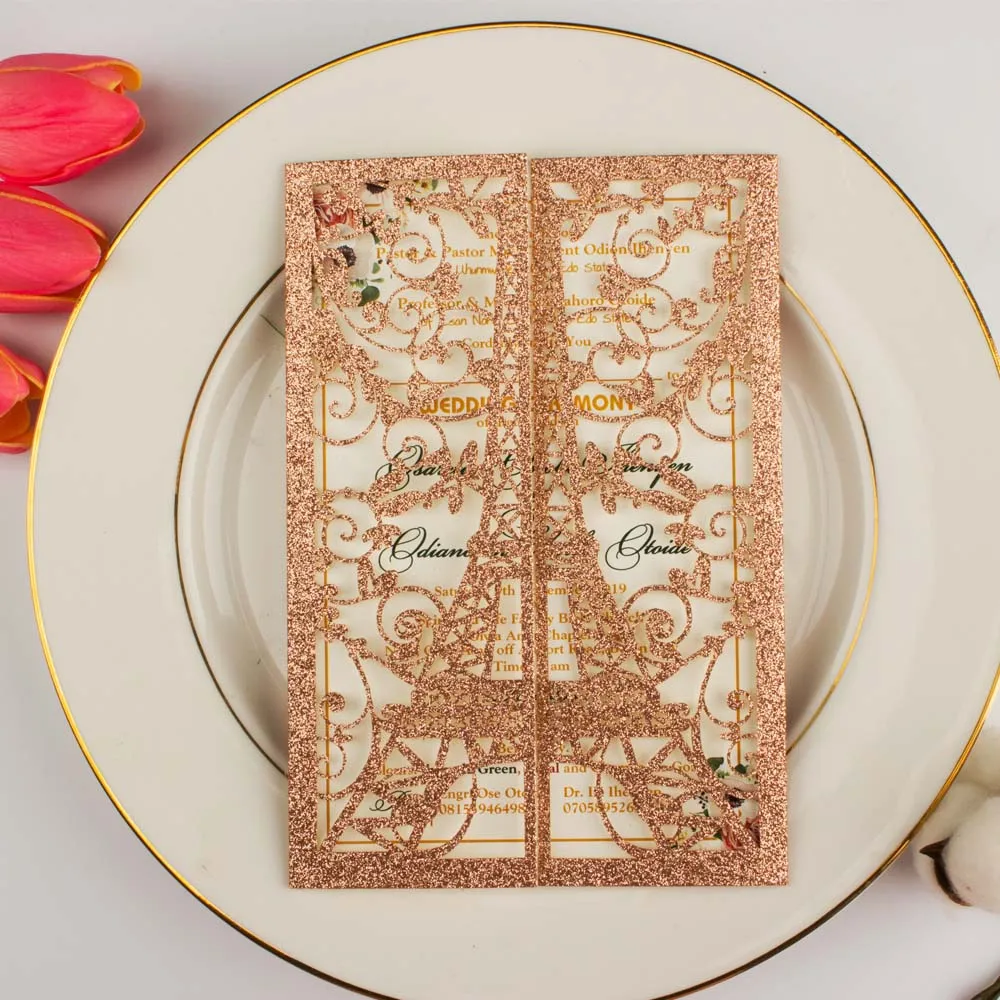 Tarjeta de invitación de boda de la Torre Eiffel cortada con láser, azul  marino, piezas, cumpleaños, quinceañera, invitaciones de fiesta de  compromiso nupcial, 1 unidad - AliExpress, image size:1000x1000