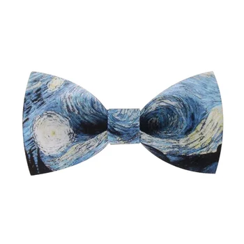 

Fashion Graffiti Painting Wood Elegant Gentleman Bow Ties Wedding Bow Ties Wooden Unique Tie for Man Planet