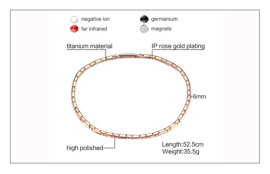 Meaeguet Rose Gold Color Titanium Germnaium Health Energy Necklace Magnetic Therapy Power Necklace for Women 6mm Width (5)