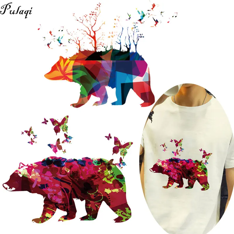 

Bear Parches Heat Transfer Vinyl Patch Sticker Iron On Transfer For Clothes Fabric Heart Patch Wave Flowers Applique Badge