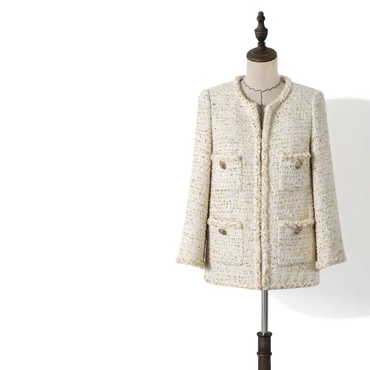 

New aristocratic temperament beauty laid off small wind custom gold black white leisure joker loose wool coat