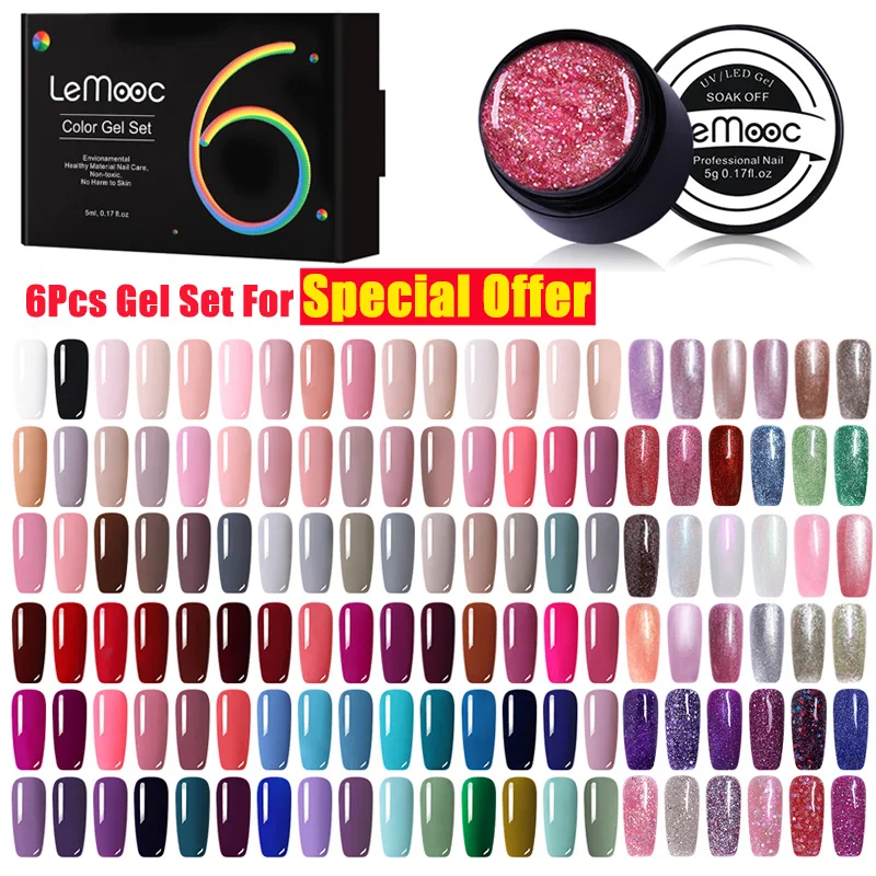 

LEMOOC 180 Color 5ml Glitter Nail Gel Nail Polish Special Gel Set Shiny Pearl Rainbow Color Soak Off UV LED Art Lacquer Varnish