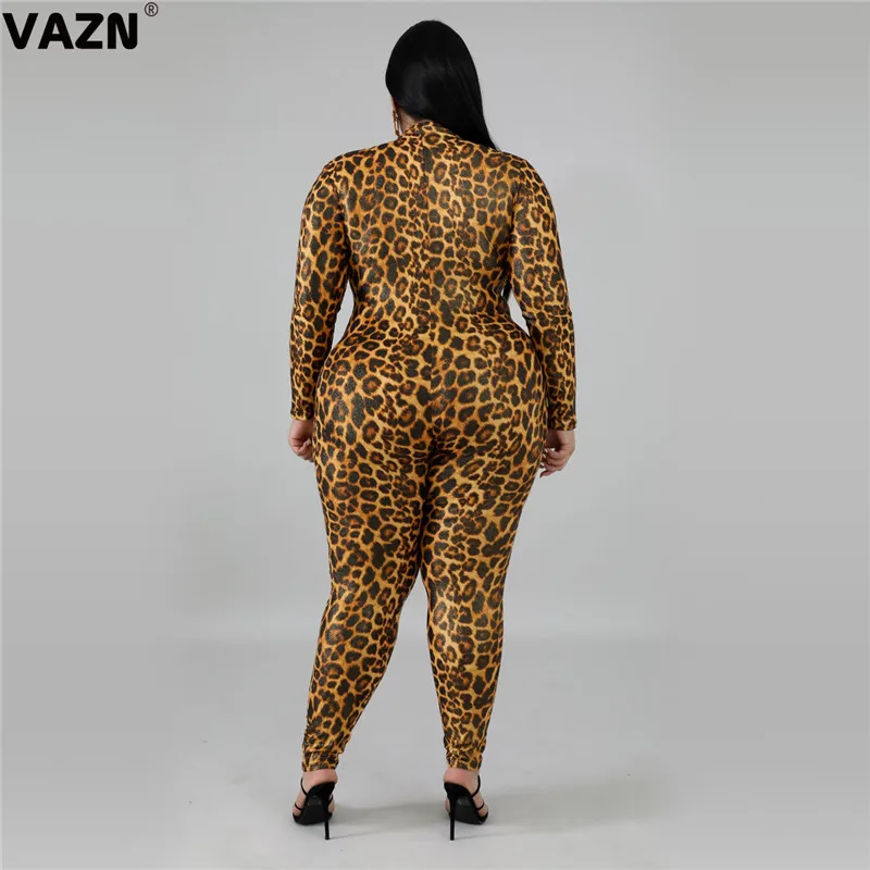 VAZN YD8119 новые леопардовые спортивные костюмы с отложным воротником, комбинезоны с длинным рукавом, облегающие Женские комбинезоны с длинным рукавом