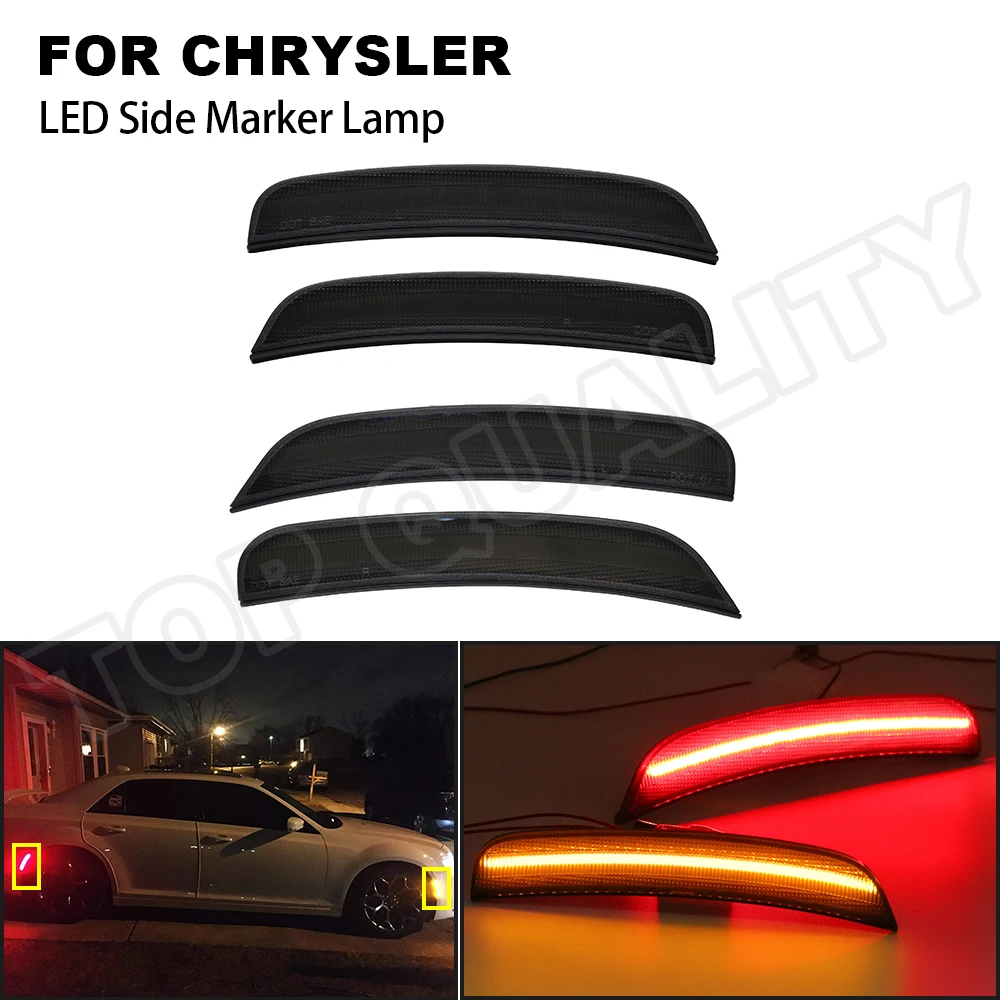 

4PCS Car Front+Rear LED Side Marker Light Error Free For Chrysler 300C 2015 2016 2017 2018 2019 Amber+Red Turn Signal Lamps