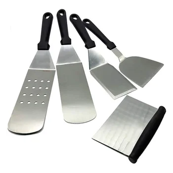 

Set of 5 Metal Spatula with Plastic Handle - Multipurpose Griddle Accessories Kit for BBQ Grill Griddle