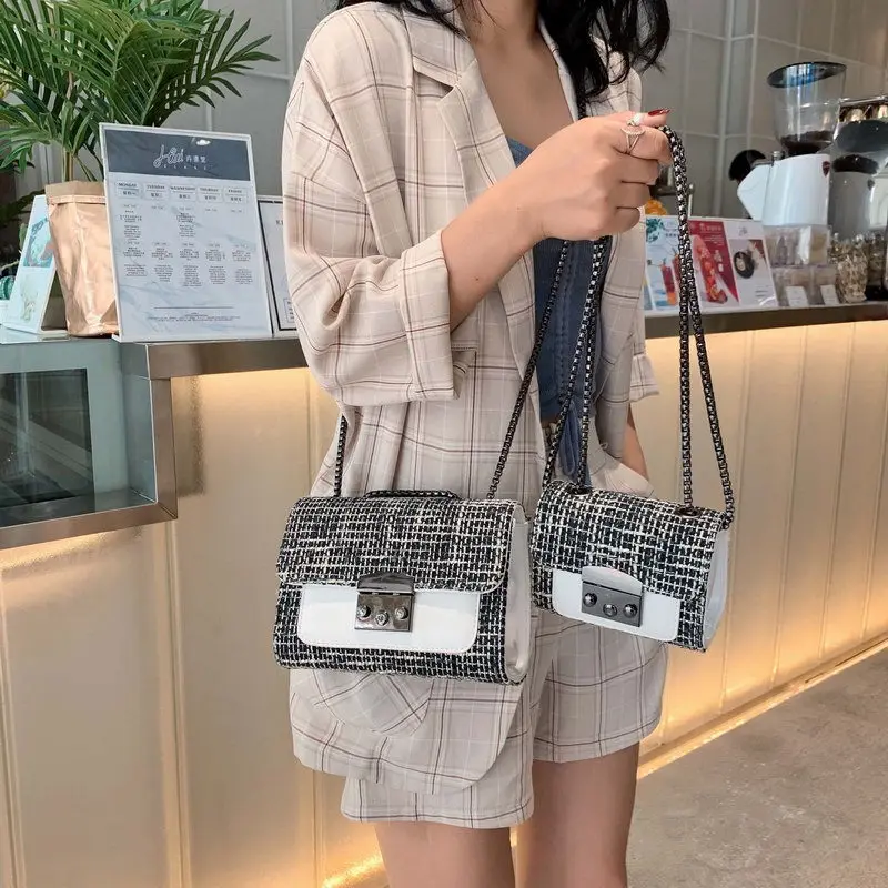 

WOMEN'S Bag New Style 2019 Korean-style Contrast Color Hipster Square Sling Bag (Large Small) Versatile Shoulder Bag with Chain